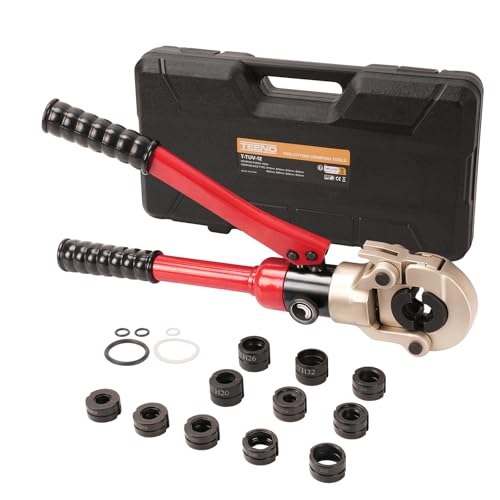Alicate de prensagem de tubos TEENO Conjunto de pinças de pressão profissional com 12 contorno, para conexões de tubos com matrizes TH e U GZRD 16/ 20/26/ 32 mm, V newskill 15/18/22/28 mm para tubo