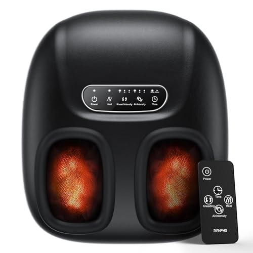 RENPHO Massajador de pés com calor, massajador elétrico com controlo remoto, Shiatsu massagem pés circulação para fascite plantar, 3 intensidades, compressão, portátil, até ao tamanho 45
