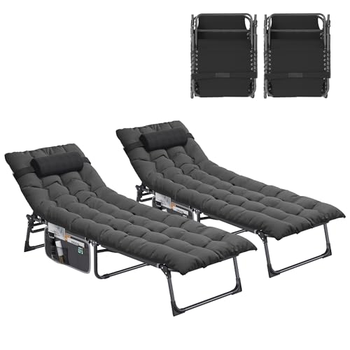 YITAHOME 2 espreguiçadeiras dobrável de praia, com almofada, 190 x 68 x 31 cm, espreguiçadeiras, jardim e exterior, 4 posições, ajustáveis para piscina, com bolso lateral, carga de 300 kg para jardim,