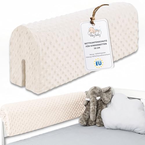 Totsy Baby Chichoneras berço para-choques berços bebé 70 cm - protetor anti-queda e golpe espuma de barreira segurança meninos e meninas para cama proteção de cerca e borda infantil bege claro