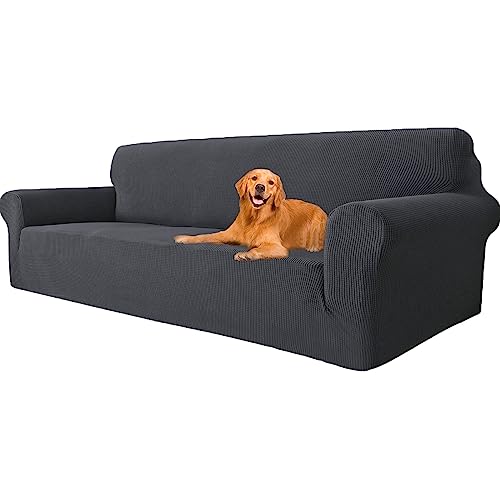 YSTELLAA Capa de sofá super elástica, capa de sofá anti-riscos, capa de sofá para cães e gatos, capa de sofá e anti-sujidade, cinzento escuro, 4 praças (233 cm-293 cm))