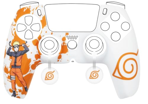 Konix Naruto Shippuden Caracasa Protectora para Mando DualSense de PS5 - Silicona - Apoyos para Pulgares - Motivo Konoha, Naruto - Blanco
