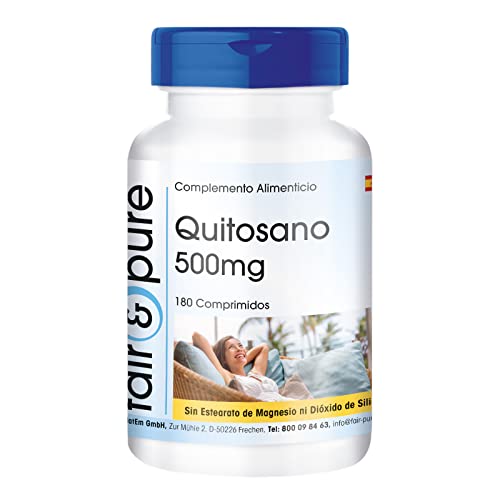 Fair & Pure® - Chitosan extraforte 500 mg - Fibra vegetal natural - Quitosana - alta pureza - 180 comprimidos