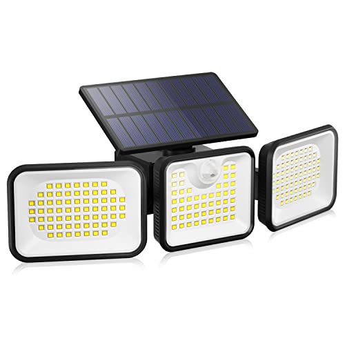 OUSFOT Luz solar exterior com sensor de movimento, 180 LED holofote solar exterior, 3 modos faixa de iluminação de 270° luz solar exterior para jardim, garagem, portas dianteiras, pátio