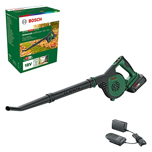Bosch Ventilador de folhas a bateria UniversalLeafBlower 18 V - 130 (para limpeza rápida e fácil de exteriores, sistema de 18 volts, 1 bateria de 2,5 anos e carregador)
