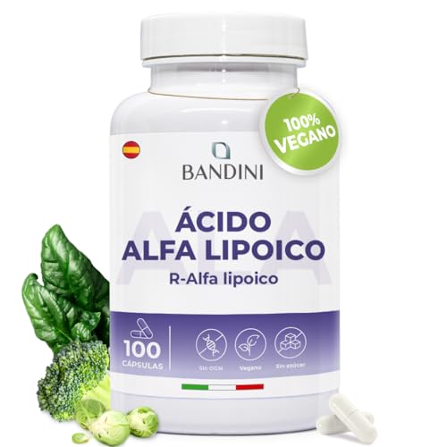 Bandini® Ácido alfa-lípoico (ALA) | Ajuda a reduzir a inflamação, controlar os níveis normais de açúcar no sangue e a saúde do sistema nervoso, 100 cápsulas veganas de alta potência de 200 mg