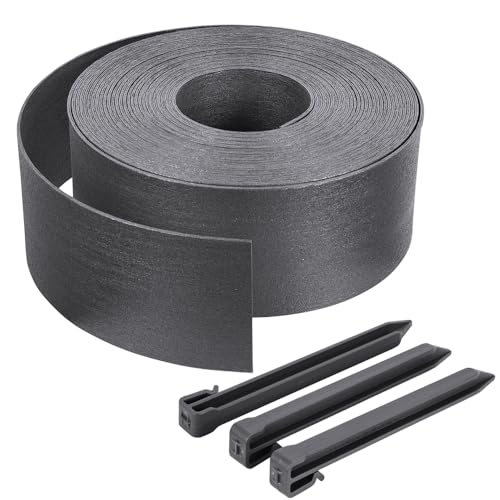 VOUNOT® Borda jardim relva borda, borda escondida flexível de PE aparência natural, comprimento 20 m altura 13 cm espessura 3 mm com 12 estacas de ancoragem, cinzento