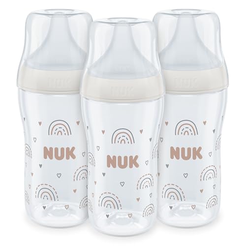 Conjunto de biberões Perfect Match da NUK + 3 meses | adapta-se ao paladar do bebé, controlo de temperatura, ventilação anticólica, 260 ml, sem BPA, Tetina de silicone média, arco-íris, 3 unidades