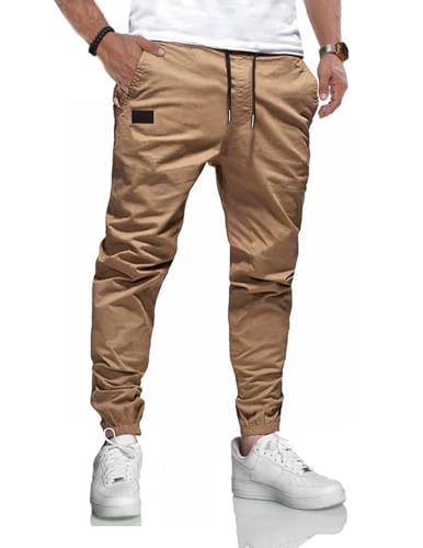 LIUPMWE Calças de trabalho para homem casual elásticas Jogging calças de algodão Slim Fit Cargo Pants com bolsos outono inverno