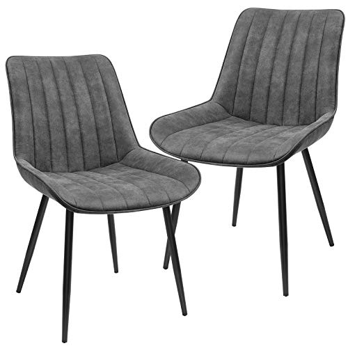SONGMICS Conjunto de 2, cadeira de sala de jantar, poltrona, cadeira estofada, pernas metálicas, cobertura de couro, carga de 110 kg, para quarto, sala de estar, cinzento LDC090G01