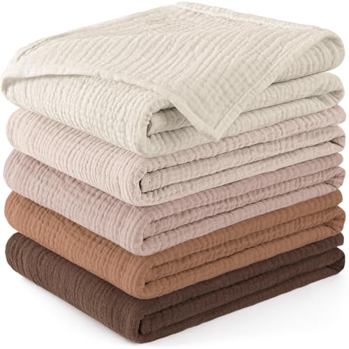 Susurration 100% muselinas bebé algodão, 60 x 60, embalagem com 5 unidades muselinas de algodão para bebés recém-nascidos, toalha absorvente de gaze de grão para recém-nascidos (castanho)