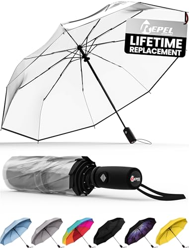 Repel Umbrella Windproof Travel Umbrellas for Rain - Fácil Auto Open Close, durável e compacto Umbrella, Strong Fiberglass Frame, Waterproof Canopy - Backpack, Purse, portátil Umbrella for Travel