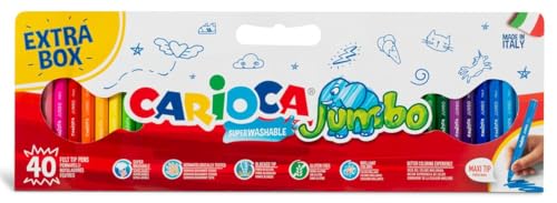 CARIOCA Marcadores Jumbo de ponta grossa, pack Maxi de 1/2 m, com 40 marcadores super laváveis e com grande cobertura, corpo octogonal Maxi, cores sortidas, ponta Ø 6 mm, 40 peças
