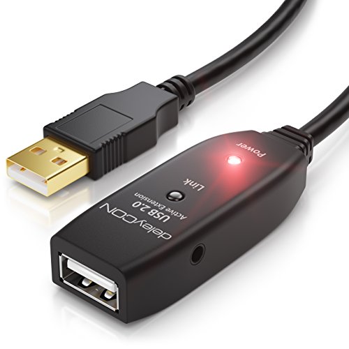 deleyCON 10 m Cabo de extensão USB 2.0 cabo repetidor com sinal de amplificação ativo de saída USB tipo A macho para entrada tipo A fêmea - preto
