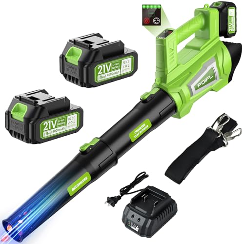 Ventilador de folhas de bateria, velocidade máxima de vento 245 km/h, equipado com 2 baterias de 4,0 Ah, alça de ombro de 1,6 m e carregador rápido, usado para limpar folhas de jardim, neve , pó