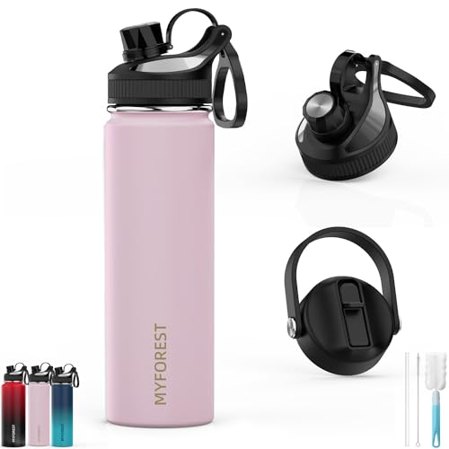 MYFOREST 680/1000 ml isolado pequeno/grande água engolir 2 tampas garrafa de água com palhinha removível/100 % adequado para máquina de lavar louça/à prova de fugas/livre de BPA/cabo superior/bebidas