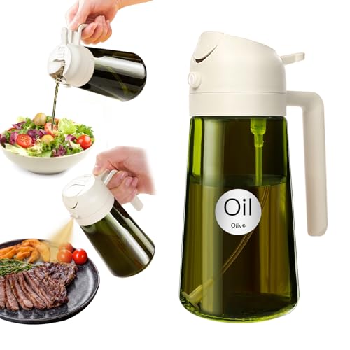 YARRAMATE Dispensador de azeite conjunto com Scuro Protezione Dalla Luce, 470 ml 2 em 1 spray de cozinha, verde pulverizador de óleo de qualidade alimentar (branco)