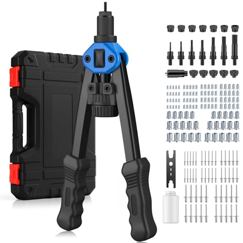 AUTOUTLET Rebitador de porcas 2 em 1, pistola de rebites de 13 polegadas com 60 unidades porcas M3-M10, 2,4-6,4 rebites de 50 unidades
