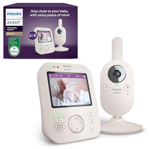 Philips Avent monitor de bebé com vídeo premium: Certificado DEKRA, privado e seguro, câmara e áudio bidirecional, cor branca, ecrã 3,5", zoom 4X, visão noturna, temperatura ambiente, SCD891/26