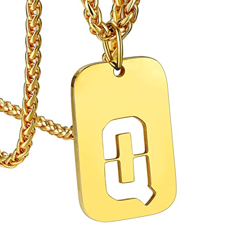 Bandmax Chapas militares letras iniciais de nome A-Z pendente Dog Tag com corrente espinho 55 cm 5 cm comprimento aço inoxidável três cores