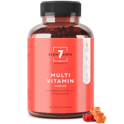 Gominolas multivitamínicas frutíferas e minerais | Com vitaminas A B6 C D E biotina niacina folato, suplemento de borracha vitamínica de alta potência, 180 ursos de borracha sem aditivos glúten e