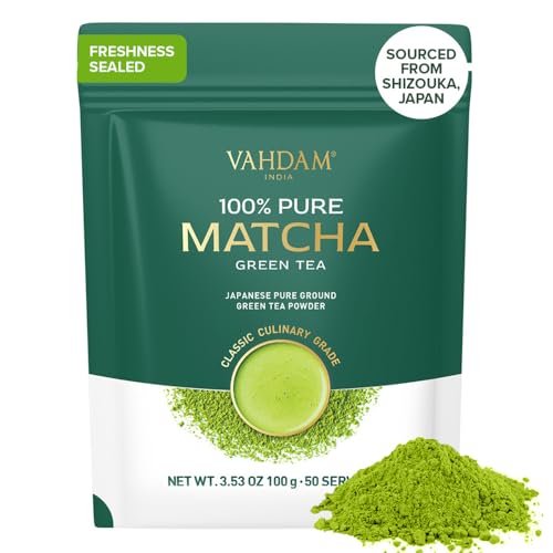 VAHDAM, Chá verde mate em pó (100 gm) autêntico pó de matcha japonês, chá verde de grau premium, ideal para bolos, batidos, chá gelado, 100 % natural