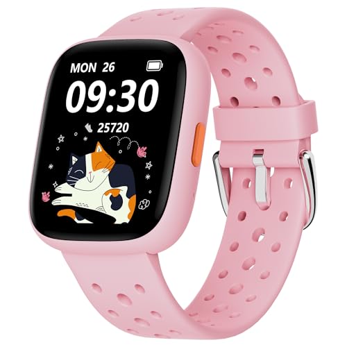 BIGGERFIVE Pulseira de atividade para meninas 5-16, 1,8" relógio inteligente podómetro, frequência cardíaca, monitor de sono, impermeável IP68, despertador, jogos de quebra-cabeças com / sem