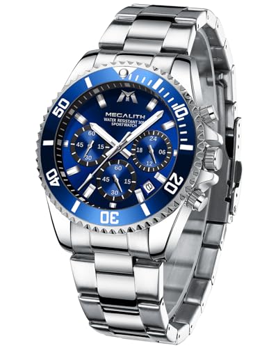 MEGALITH Relógios homem aço inoxidável relógios grande de pulseira cronógrafo impermeável elegante relógio analógico homem designer luminoso data, presentes para homens