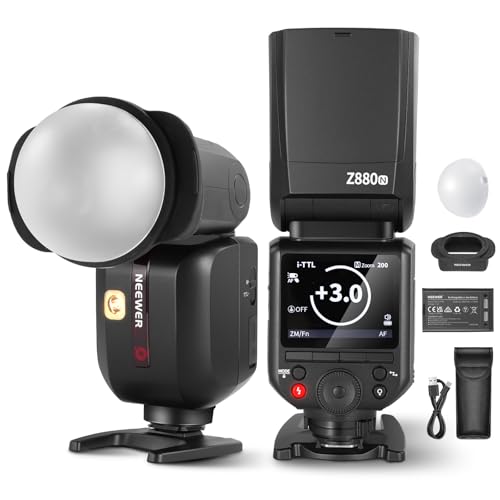 NEEWER Z880-N 76W 2,4 G TTL câmara flash Speedlite Flash compatível com Nikon, difusor e adaptador, lâmpada de modelagem, interruptor rápido TTL/M, GN60 1/8000s HSS 7,2 V/3000 mAh bateria 600 Flashes
