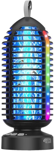 Candeeiro anti-mosquitos, 4000 mAh mata mosquitos elétrico USB recarregável com luz LED, 3000 V armadilha para moscas USB, anti-mosquitos exterior para interior e jardins campismo