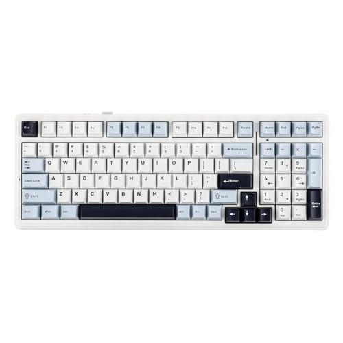 EPOMAKER x Sala de aula F99 Teclado mecânico sem fios, personalizável e intercambiável a quente, Bluetooth/2,4 Ghz/USB-C, Gasket, 8000 mAh, NKRO, RGB, para jogos/Win/Mac (F99 Blue, Graywood Switch)