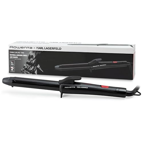 Rowenta Tenacilla Karl Lagerfeld redonda CF321L - modelador de cabelo profissional, caracóis e ondas de 25 mm, forma cónica, revestimento Keratin & Glow, controlo de temperatura até 200º, cor