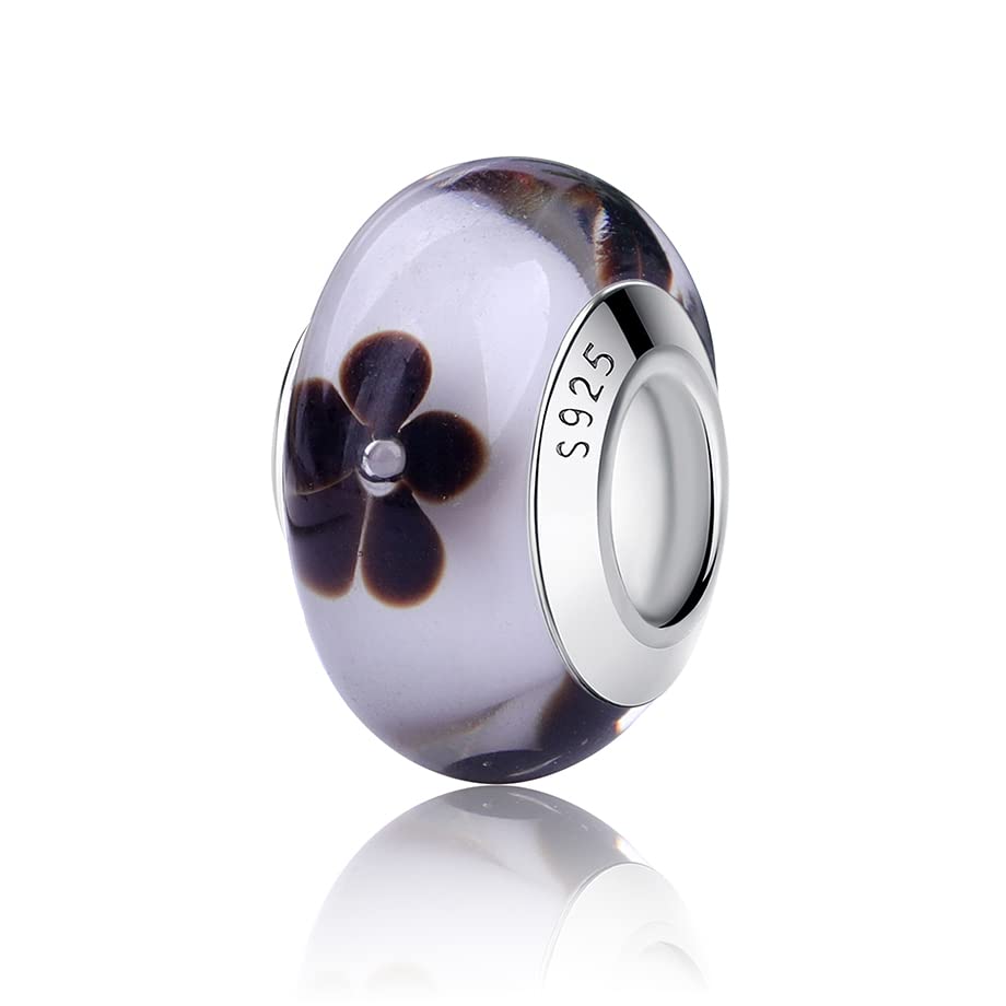 Nbsameng Charm em vidro de murano, pendente transparente para pulseira e corrente para mulher, flor encantos de prata 925%, miçangas compatíveis Pandora Gnoce e Trollbeads