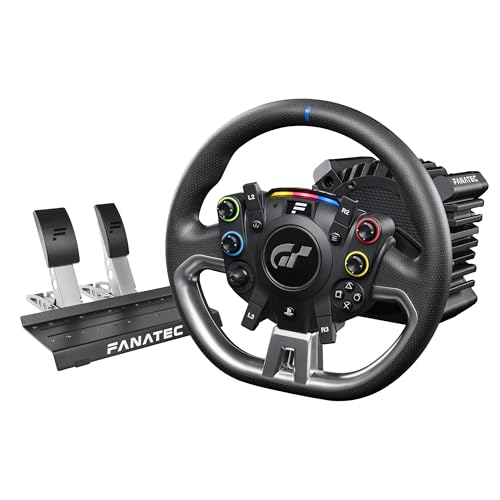 FANATEC CSL Elite Volante de corridas, base e pedais licença oficial Gran Turismo DD Pro Playstation – Volante Polyphony Digital, FluxBarrier Direct Drive, conjunto de dois pedais para PC, PS5, PS4