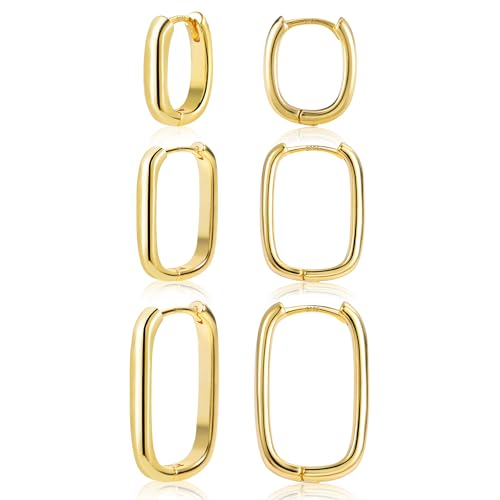 ALEXCRAFT 3 pares brincos mulher prata 925 banhado a ouro 14 K, brincos de aço inoxidável mulher, conjunto de brincos para mulher dourados presentes jóias festa