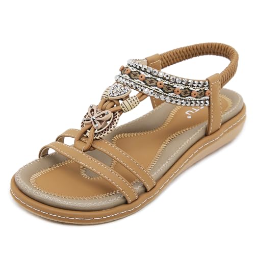 Acfoda Sandálias planas mulher verão casual confortáveis sapatos de praia tamanho 36-44
