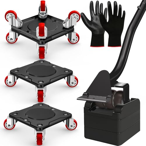 Kit de transporte de móveis com elevador de móveis - placa de aço carbono reforçada e 4 rodas TPE giratórias 360°, capacidade máxima 500 kg, move móveis pesados facilmente (preto)