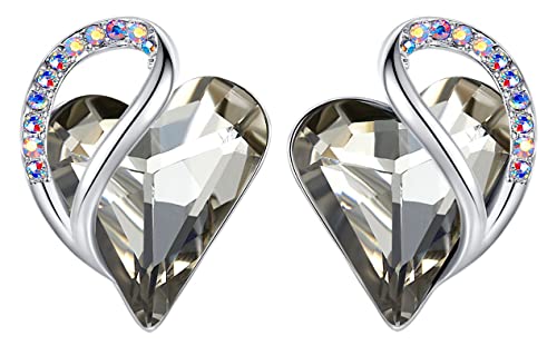 Leafael Birthstone Coração brincos de mulher | Birthstone brincos com coração e cristais corativos | Livre de alergias brincos modernos com caixa de presente incluída