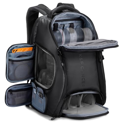 K&F Concept Mochila câmara bolsa fotográfica impermeável, bolsa para câmara fotográfica com cobertura de chuva suporte para tripé