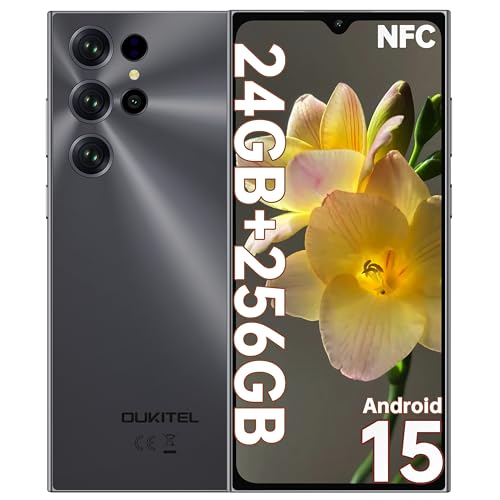 OUKITEL C61 Pro Telefones celulares gratuitos - ecrã HD de 6,88" 90 Hz, 24 GB + 256 GB/1TB telemóvel Android 15, bateria 5150 mAh, câmara 13 MP telemóveis, 4G SIM, NFC/Face ID/Fingerprint, Cinzento
