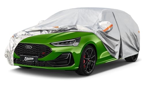 Kayme Capa de carro exterior, compatível com Ford Focus Hatchback (1999-2025), capa para carro impermeável anti-UV anti-pó de 6 camadas, cobertura de carro com fecho de correr e forro de algodão.