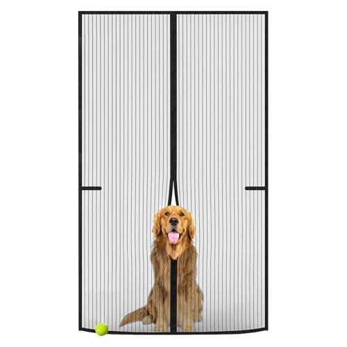 ViShawtek Mosquiteira, cortina de porta magnética estampada exterior de correr, anti-mosquitos com ímans, tecido mosquiteira de janelas, para portas de varanda, magnético automático, preto, 80 x 210