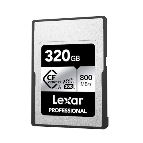 Lexar Professional SILVER Series 320 GB cartão CFexpress tipo A, cartão CFe leitura de até 800 MB/s, VPG200, cartão de memória compatível com câmaras Sony Alpha e Sony FX (LCAEXSL320G-RNENG)