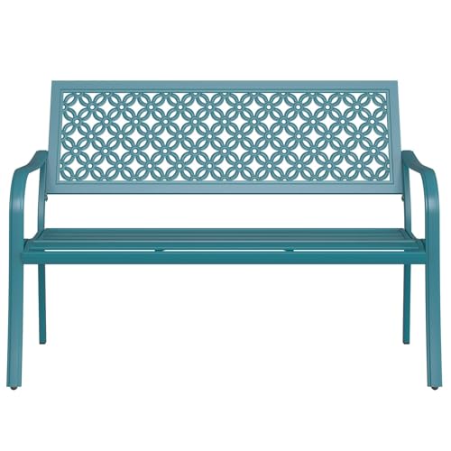 Grand patio Banco de jardim, Garden Bench para 3 pessoas, aço premium, banco exterior para parque, pátio, terraço (moderno, cinzento e verde)
