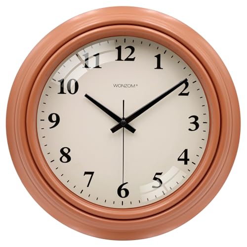 WONZOM Relógio de parede castanho vintage, 25 cm/10 polegadas minimalista, silencioso, retro, decorativo, para sala de estar, cozinha, quarto, casa de banho, escritório