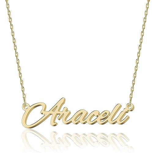 UMAGICBOX Colar personalizado com nome | Escolha entre 14 estilos de fonte | pendente personalizado de aço inoxidável banhado a ouro de 18 K e prata de lei | presente para ela