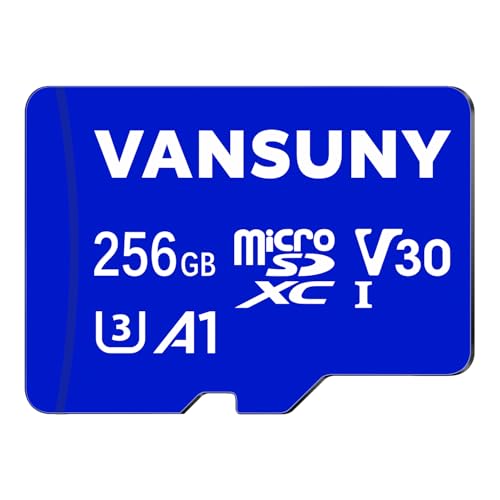Vansuny Cartão micro SD de 256 GB com adaptador SD micro 256 GB, velocidade de 100 MB/s (A1, UHS-I, classe 10, U3, V30)