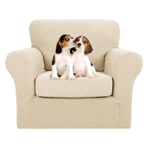 MAXIJIN 2 capas para cadeiras Jacquard mais novas com braços, capas antiderrapantes elásticas para cadeiras para sala de estar, cães, capa elástica para sofá, 1 lugar, bege claro)