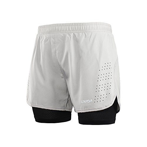 Lixada, Calções de atletismo para homem, 2 em 1, respiráveis, secagem rápida, para fitness, maratona