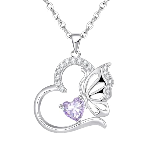 Colar mulher prata de lei 925 borboletas Birthstone pingente mulher colar coração presentes originais para mulher presente dia da mãe aniversário dia dos namorados Natal aniversário